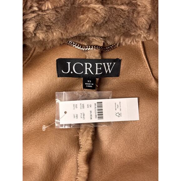 New J Crew Faux Fur Peacoat XS Womens Brown Double Breasted - Picture 8 of 10